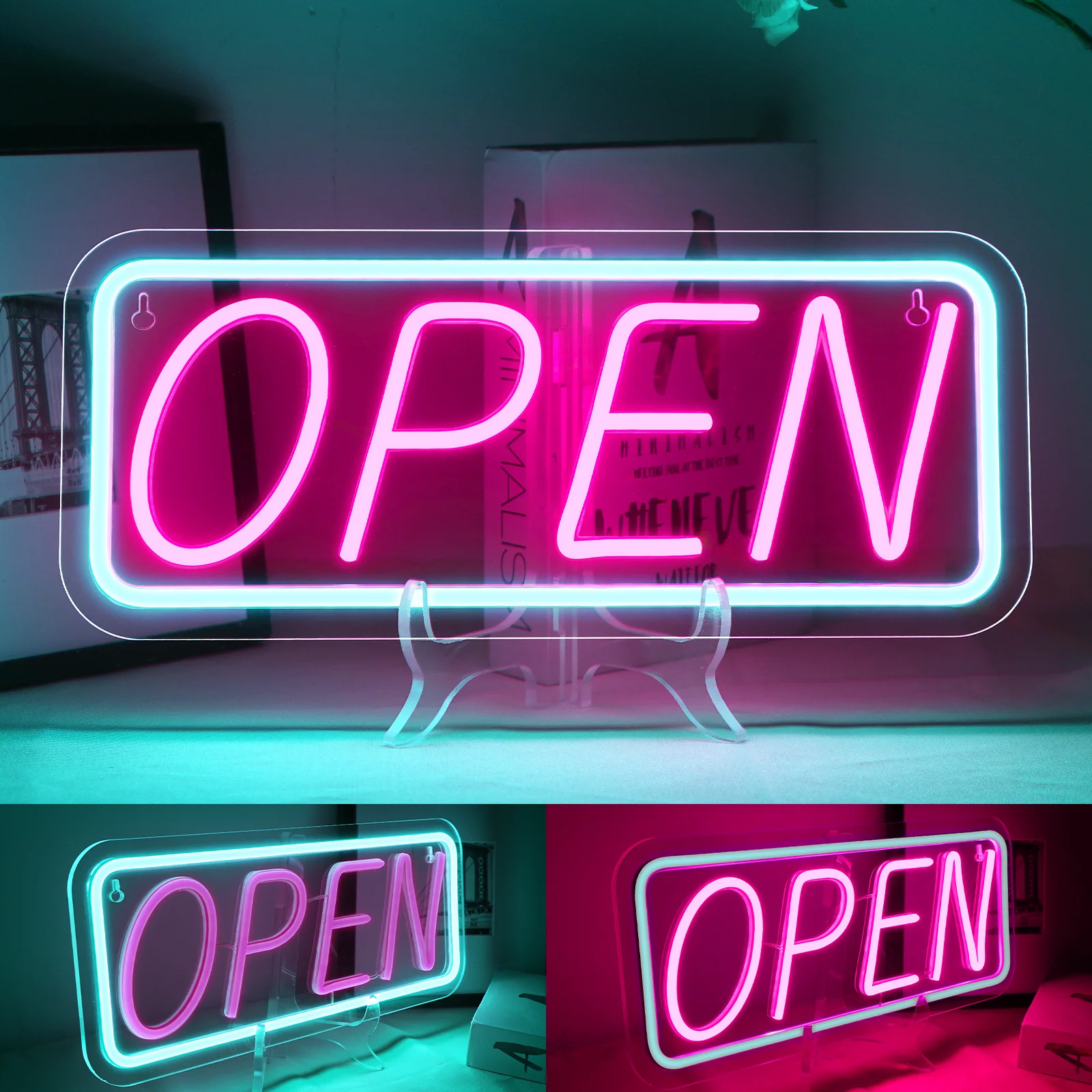 Open Neon Sign USB Dimmable Light Up Open Sign Wall Hanging Decor for Window Bar Salon Coffee Stores Club Hotel Decor