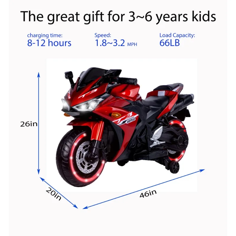 Kids Motorcycle,12V motorcycle for kids 3+ Years Boys Girls  12V 7ah kids motorcycle ride on toy with Training  Wheels