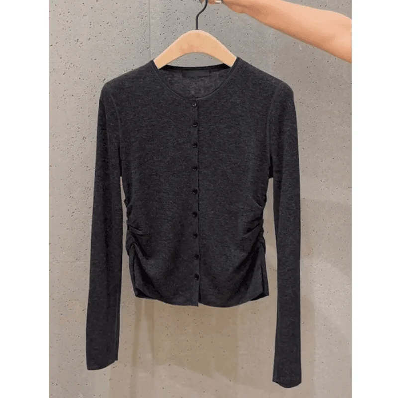 

Deep ey Women's Knitted Long Sve Cardigan Slim Fit V-Ne Inner Wear Korean Sle Faionable Autumn Trend Belted Top