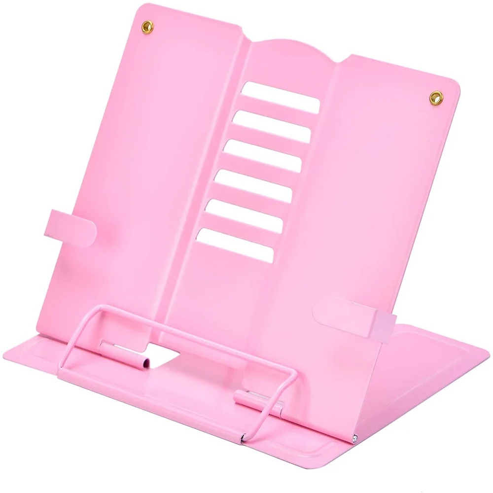 A04I Adjustable Portable Metal Adjustable Reading Book Holder for Document Bookss Tablet Music Score Recipe, Pink