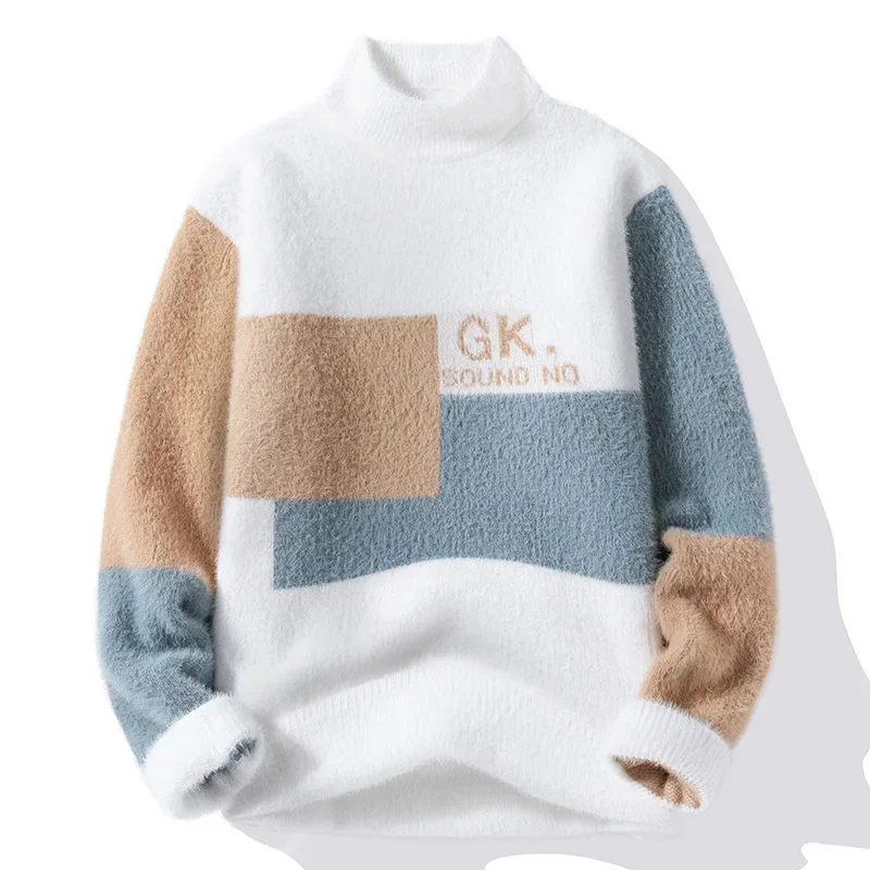 

2023 Winter Warm Knit Thickened Mink Fleece Sweater Round Neck Loose Sweater Colored High Collar
