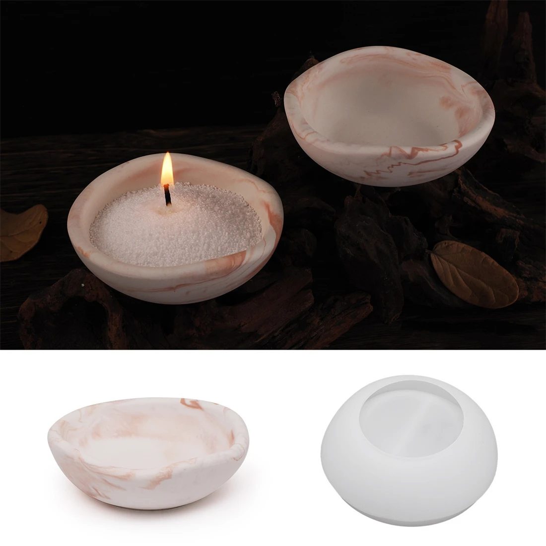 Candle Cup Mold Frying Pan Shape Candle Holder Conrete Mould Wave Round Bowl Storage Cup Casting Craft Molds Home Decoration