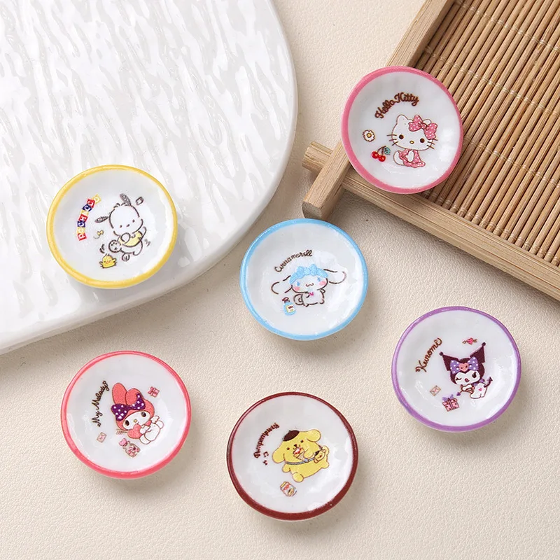 6 Pcs New 3D Simulation Of Plates, Bowls, Dishes, Cartoon Animals Kitten Resin Diy Jewellery Gift Decorative Ornaments A20