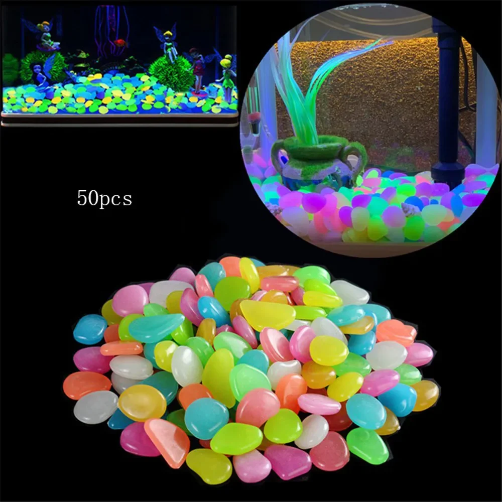 50pcs/pack Luminous Pebbles Stones for Fish Tank Decoration Resin Glow In The Dark Stones Fish Tank Aquarium Decorations