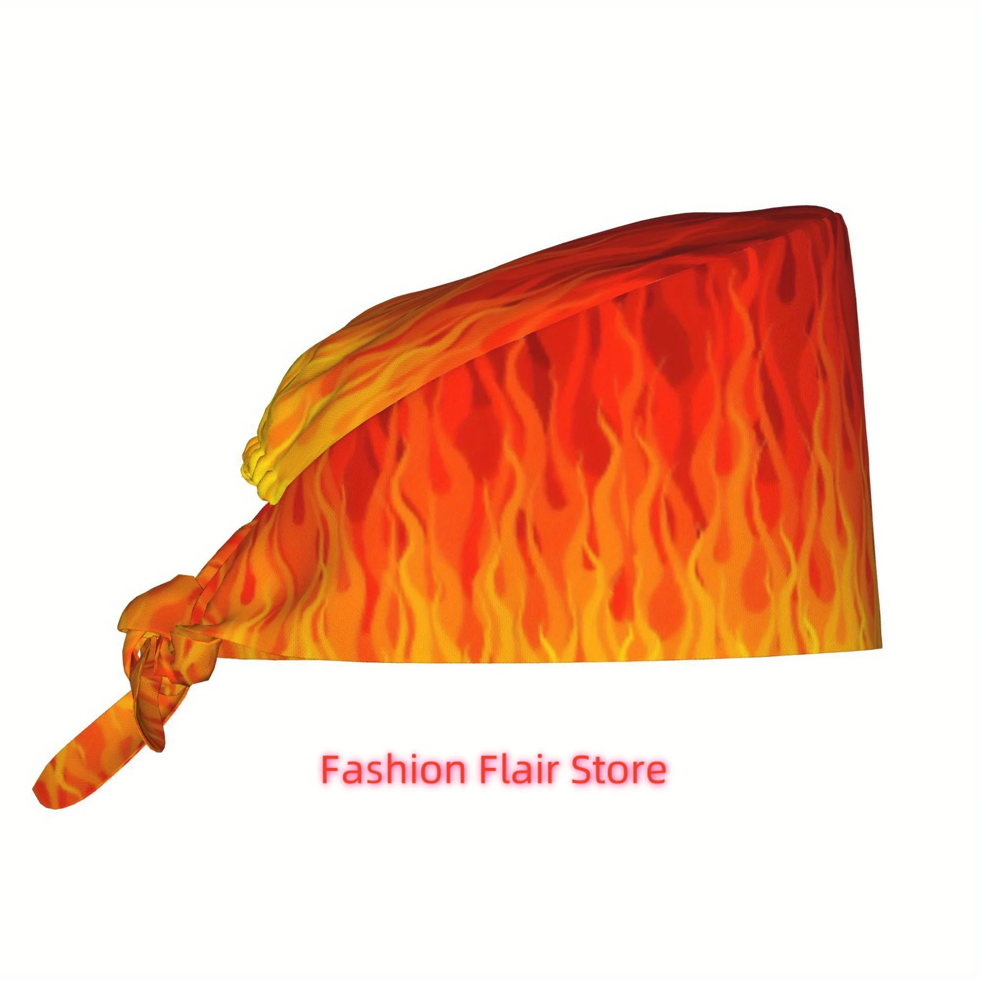 Unisex Work Cap in Red, Orange, And Yellow with a Burning Flame And Fire Design, Adjustable And Lightweight, Featuring a Lace-Up