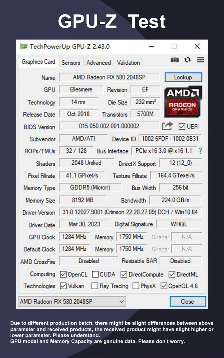 Kinology AMD RX 580 8GB 2048SP Gaming Graphics Cards GDDR5 GPU Video Card 256Bit Three  Ports or HDMI Computer VGA RX580