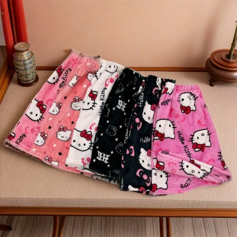 Hello Kitty pajamas law women's summer flannel new Y2K couple high waist wide leg hot pants casual walking pajama pants view 2