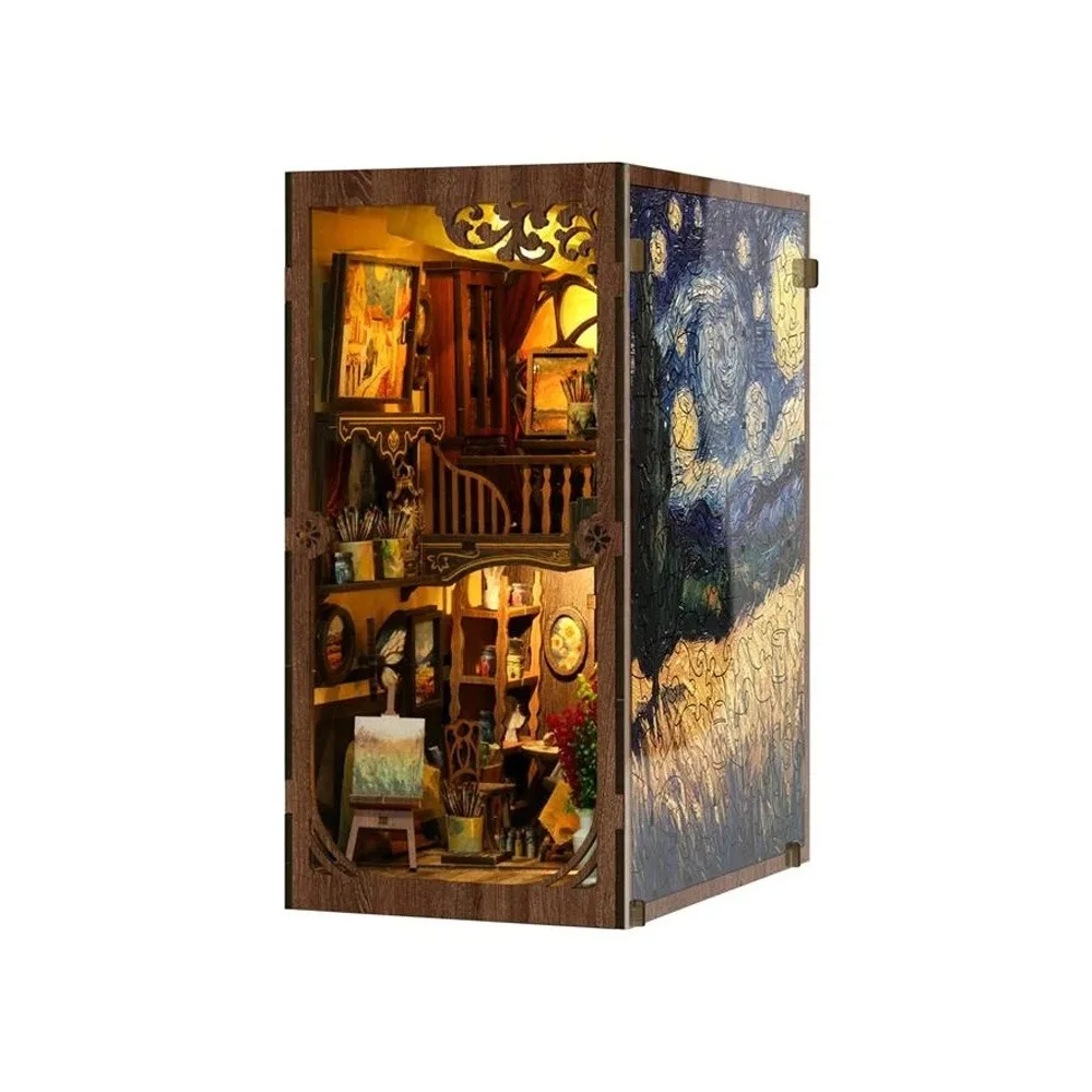 

DIY Wooden Book Nook Kit, Miniature House Figurines with Bookend, Handmade Bookshelf Decor for Home, Creative Friends Gift