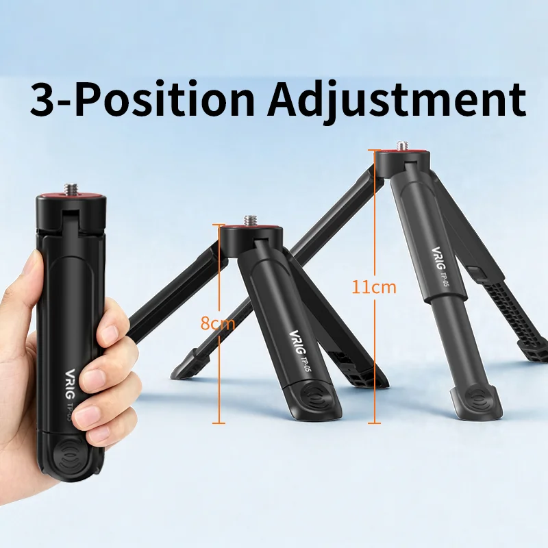 VRIG Mini Tripod Extendable Selfie Stick Handle Compact DJI Pocket 3 4 Pro Insta360 Luna Action Cams 1/4 Screw 2kg Load Non-slip
