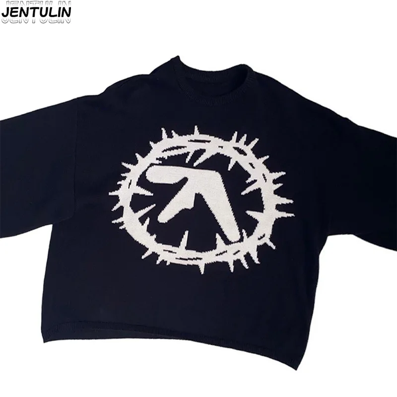 Aphex TwinรูปแบบStreetwear Knittเสื้อกันหนาวGoth Punk Oversize Hip Hopเสื้อHarajuku Y2K VintageแขนยาวEMOฤดูหนาว