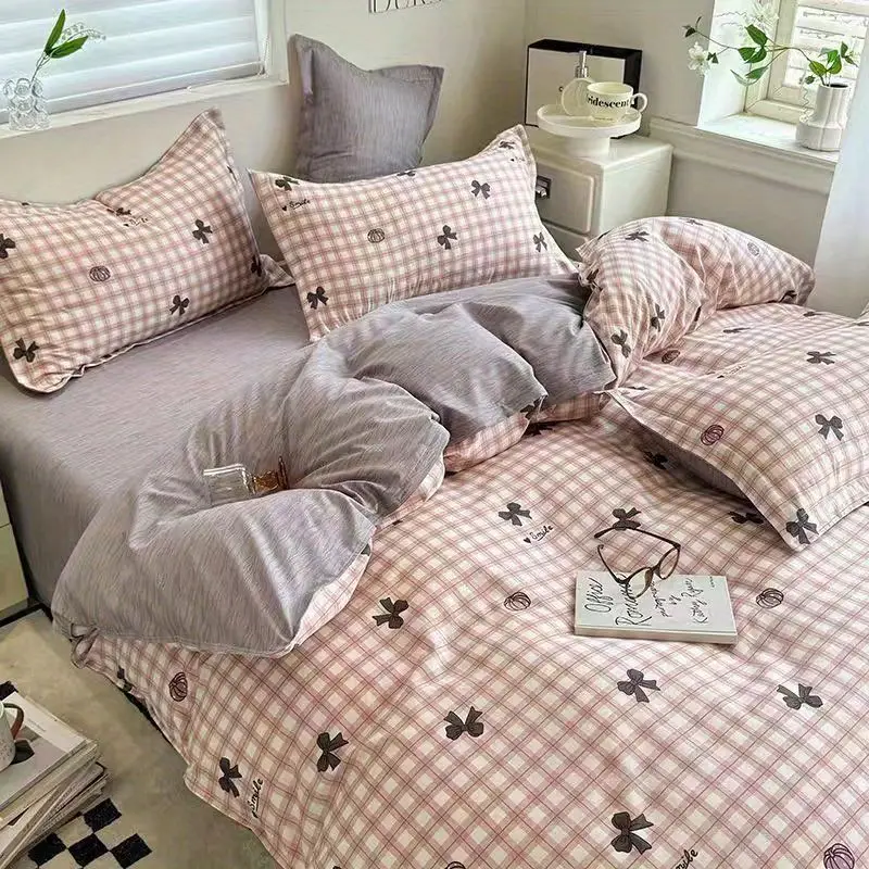 Fashion Bedding Set with Bow Soft Duvet Cover Flat Sheet Pillowcases No Filler Full Queen Size Hotel Home Decoration Bed Linens