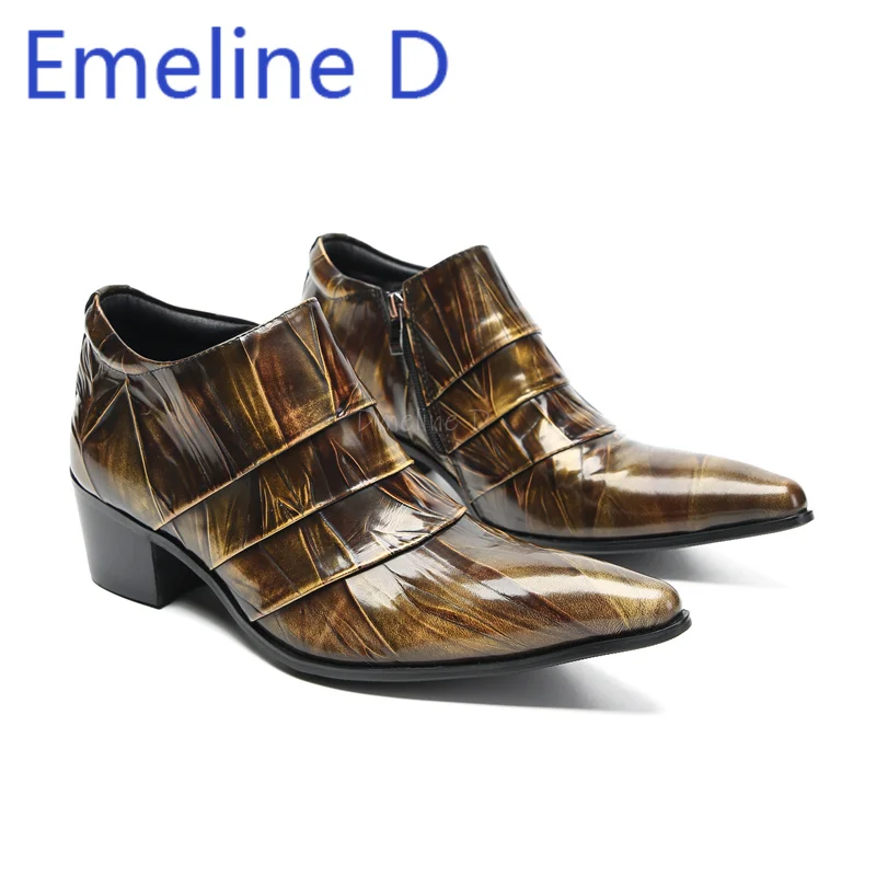 

New High Top Men's Shoes with Personalized and Trendy Side Zipper Design Fashionable and Simple Casual Mid Heeled Leather Shoes