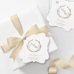 50pcs Custom Wedding Labels, Fancy Square Wedding Thank You Label, Personalized Wedding Label, Cardboard Labels with Hole