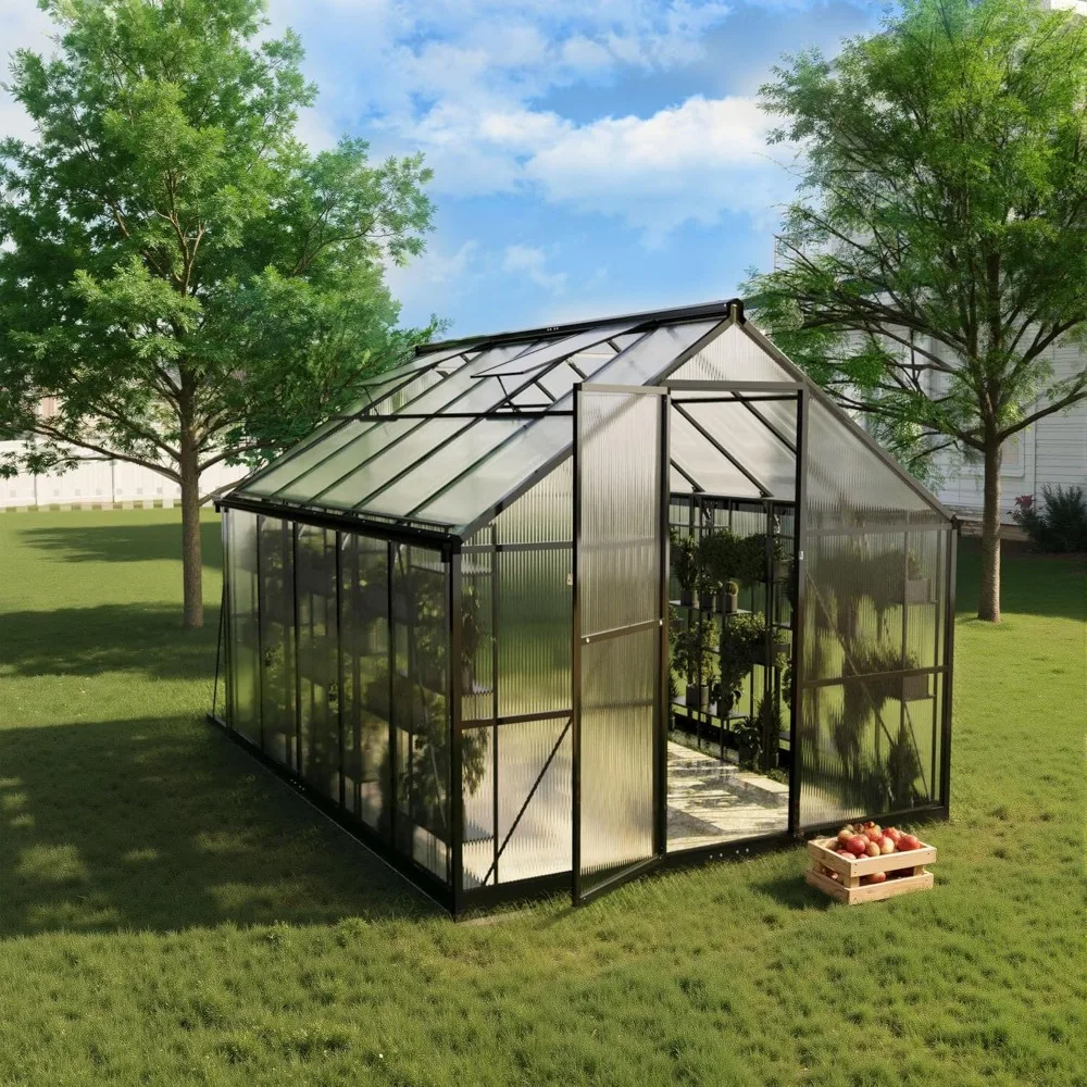 

Greenhouse for Outdoors,Polycarbonate Green House with Quick Setup Structure and Roof Vent,Aluminum Large Walk-in Greenhouse