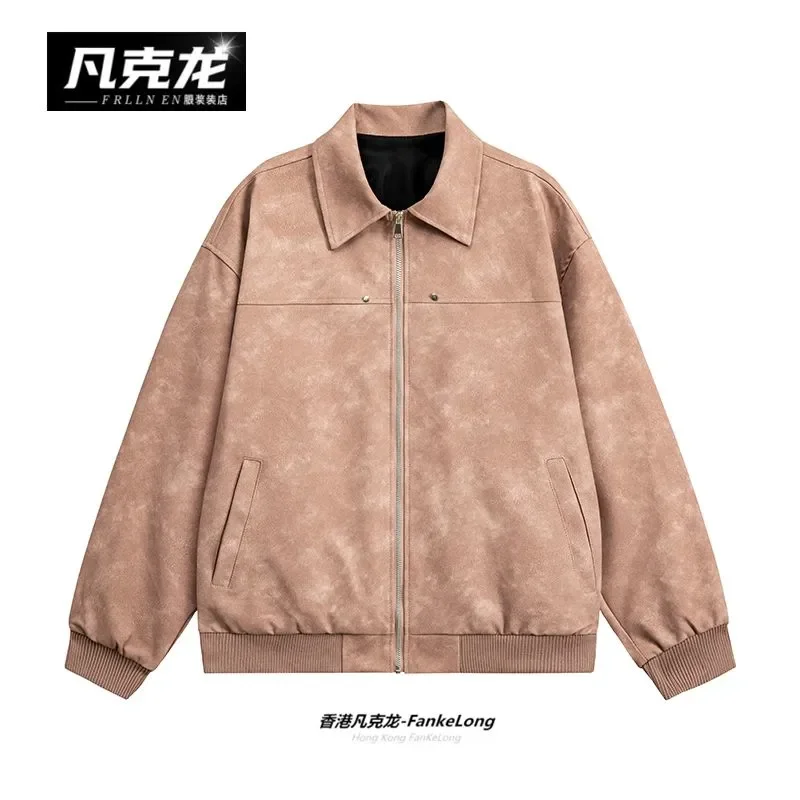 New Spring Autumn Trendy Casual Versatile Outerwear Work Suit Suede Men's Leather Jacket