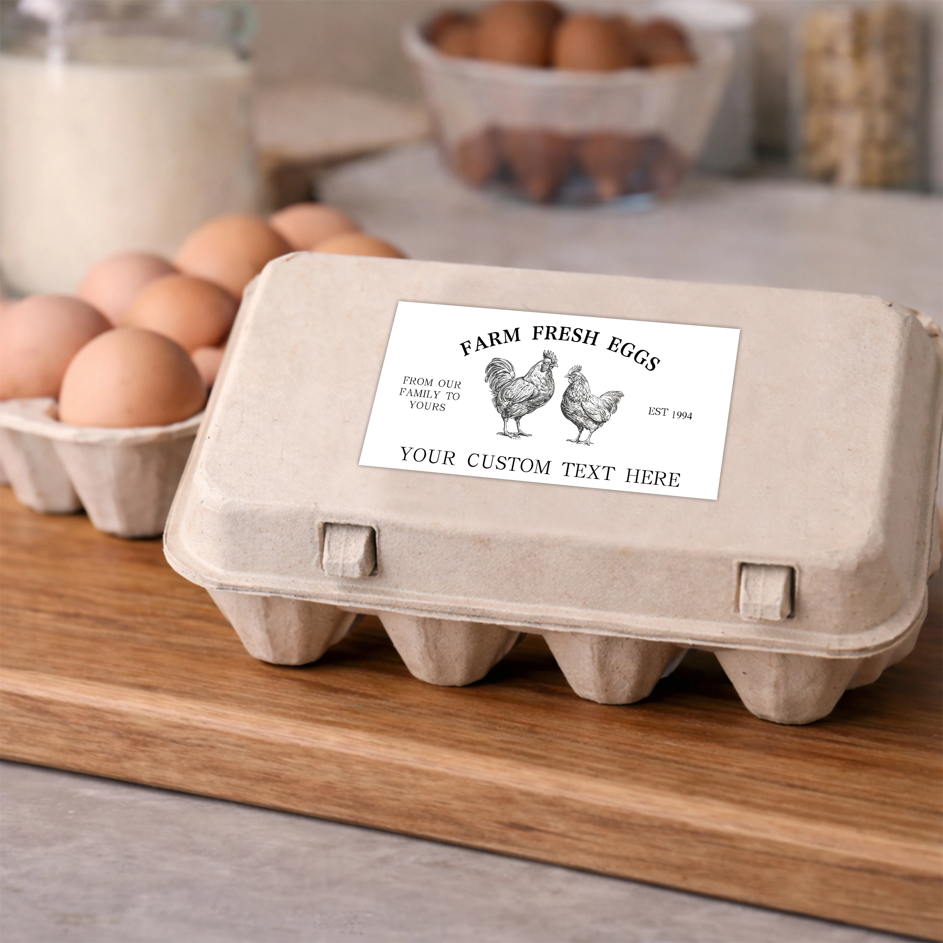 20Pcs Custom Farm Fresh Eggs Stickers, Waterproof Vintage Chicken Labels for Egg Cartons, 4X2 Inch