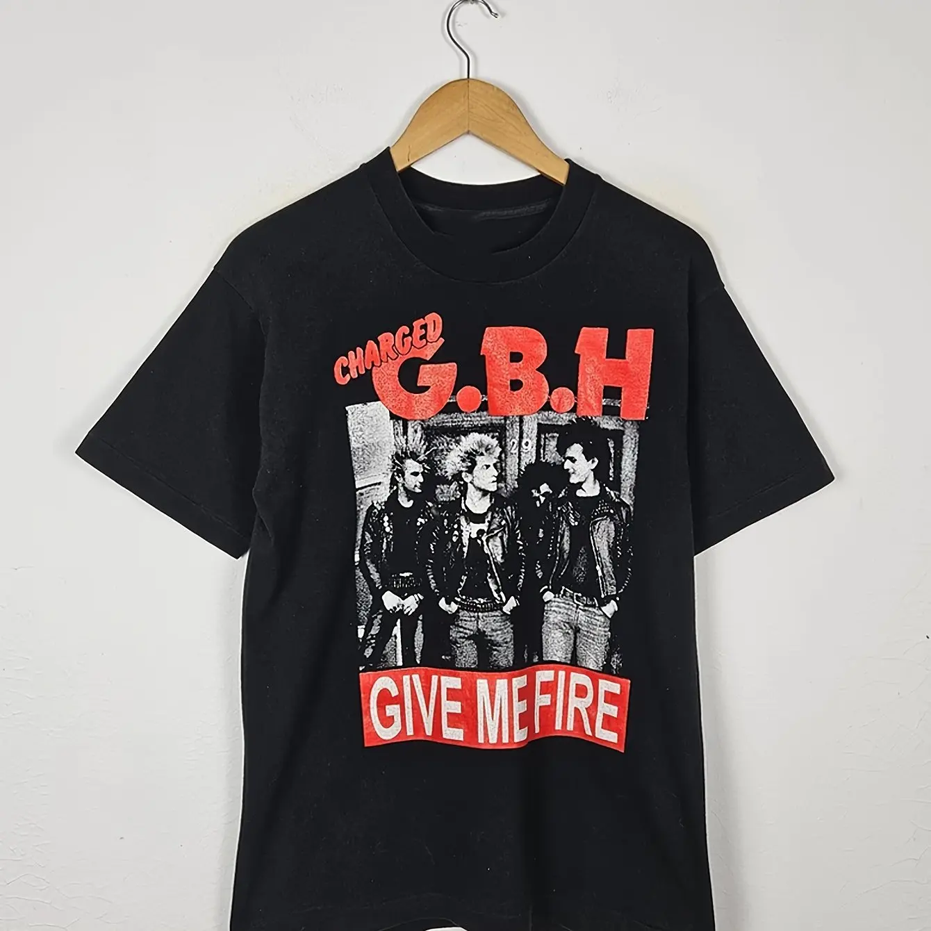 تي شيرت GBH Give Me Fire Punk Rock Graphic للرجال من القطن الأسود بأكمام قصيرة ورقبة دائرية جميع المقاسات ملابس غير رسمية قابلة للغسل في الغسالة