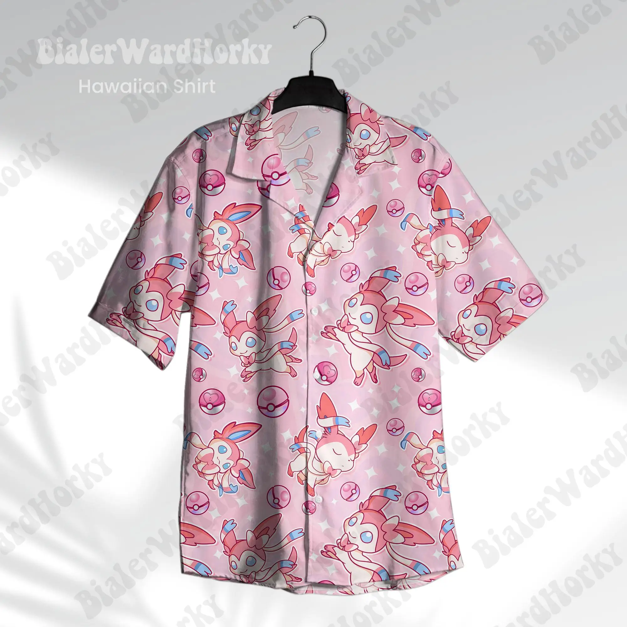 Fairy Evolution Cute Hawaiian Shirt Pokémon Sylveon Graphic T-shirt Summer Leisure Men's T-Shirt Kid's Clothing Tee Y2k Woman ﻿