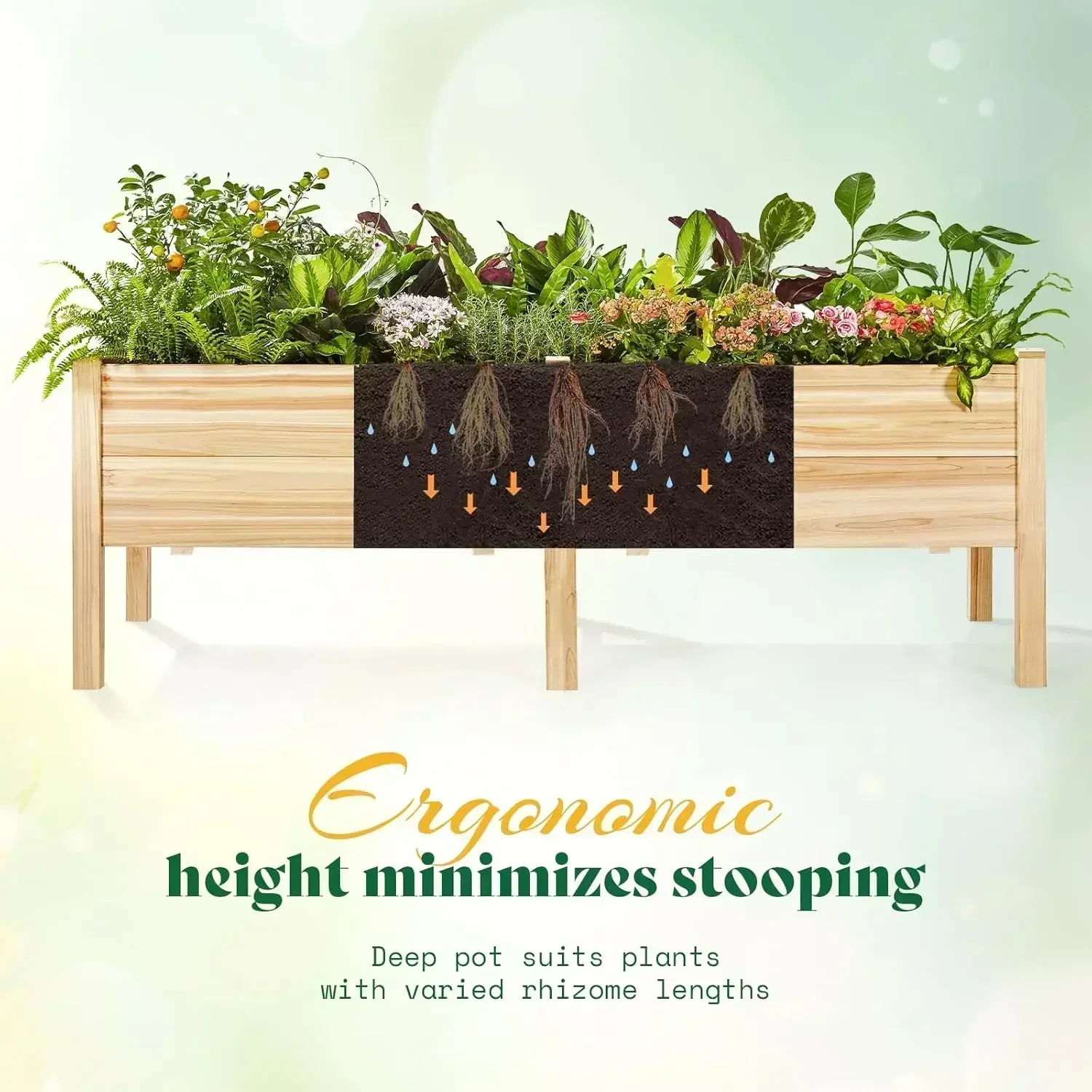 Hot sales94x32x23 Inch Raised Garden Bed, 16 Inch Depth Featuring Legs, Drainage Holes, Ideal for Vegetables, Flowers, Herbs