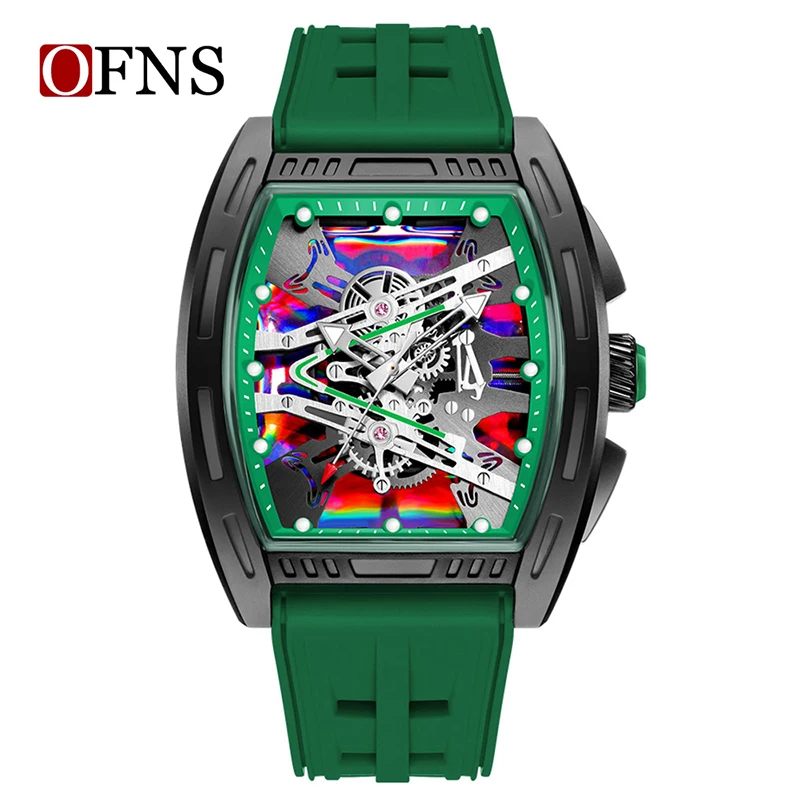 

OFNS 1209, новые крутые мужские часы с цветным циферблатом в форме бочки для вина, ночник, водонепроницаемые спортивные кварцевые часы, классические мужские часы