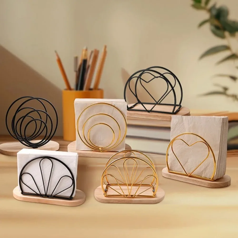 

New Wood Base Iron Napkin Holder Modern Style Stable Paper Dispenser Rack Paper Storage Rack Table Decoration