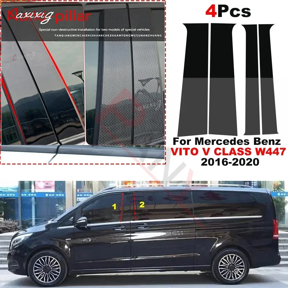 Para Mercedes Benz VITO CLASE V W447 2016-2020 4 Uds postes de pilar de coche negro brillante cubierta embellecedora de ventana de puerta pegatina de columna BC