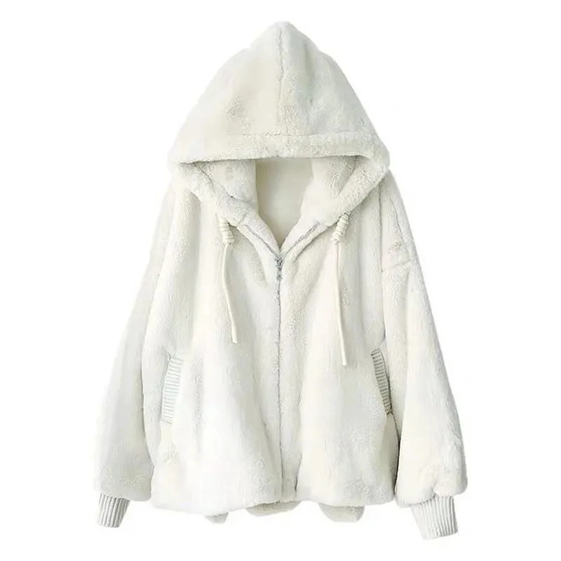 Chaqueta de piel de conejo de imitación Rex para mujer, abrigo cálido, Parka suelta, gruesa, abrigos de felpa a prueba de frío, prendas de vestir ecológicas, Otoño e Invierno