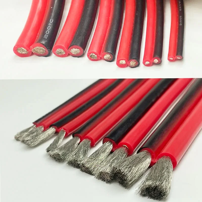 2 Pins Super Soft Black Red Silicone Cable For Automotive LED Lights High Temperature Copper Wire 28 26 24 22 20 18 16 14 12awg