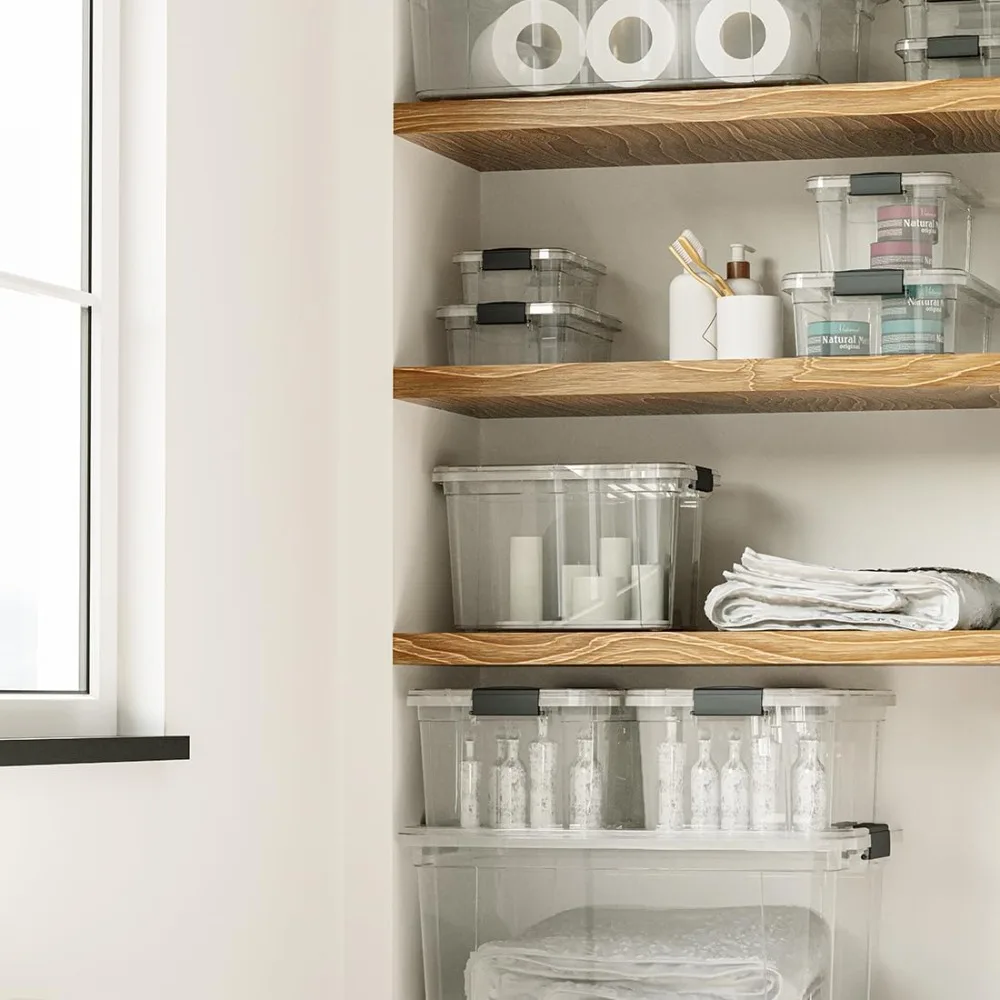 Grandi scatole trasparenti da 49 litri con coperchi, contenitori in plastica impilabili per l'organizzazione senza disordine, senza BPA e non tossici