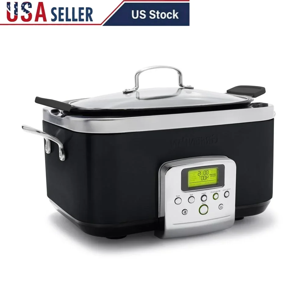 Olla de cocción lenta eléctrica 8 en 1, 6 cuartos, apta para lavavajillas, antiadherente, de cerámica, sin tóxicos, extraíble, pantalla LCD, cocina programable