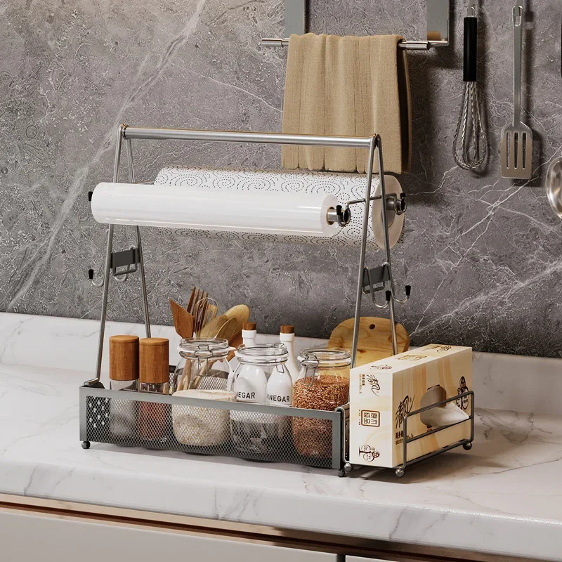 Folding BBQ Tools Hand Basket Seasoning Plastic Wrap Paper Towel Shelf Basket Outdoor Camping BBQ Storage Rack