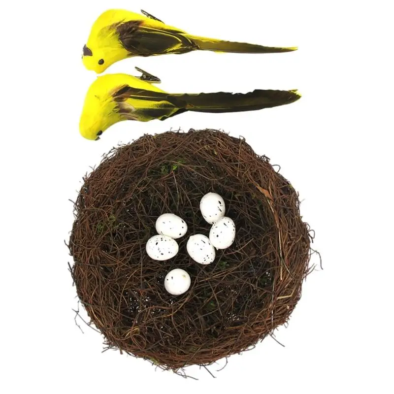 

Realistic Handwoven Rattan Bird Nest Set With Artificial Birds Eggs For Easter Home Party Photo Decorations Indoor Use D2RD