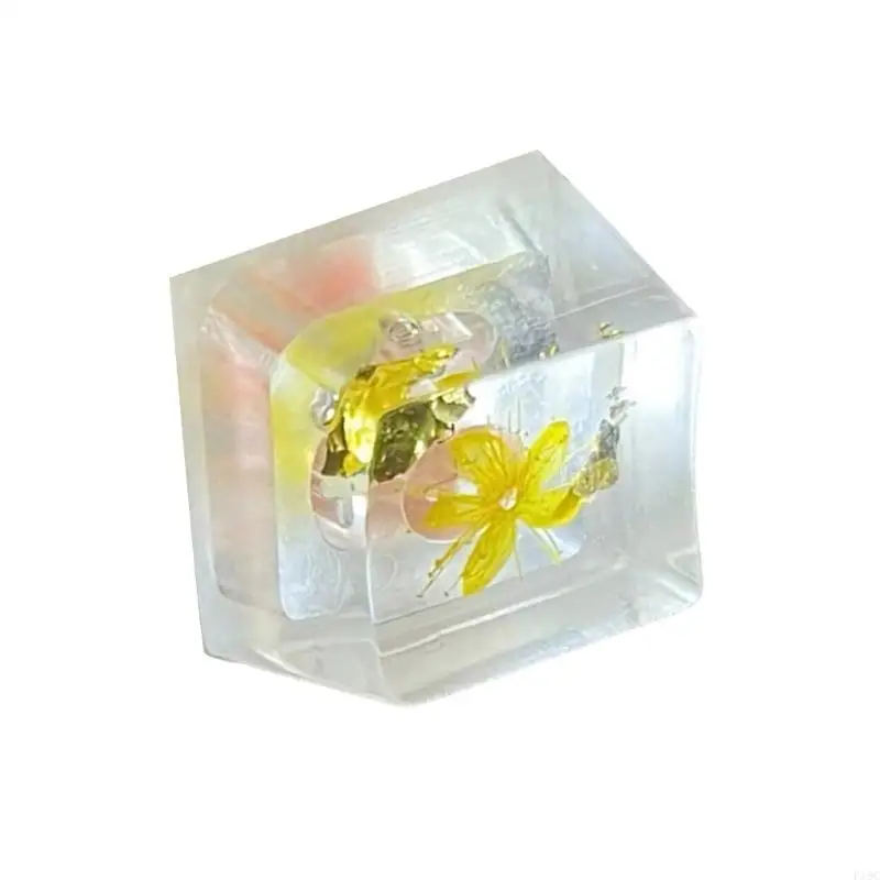 F19C Handmade Epoxy Resin Keycap with Real Flower Keycap for Mechanical Keyboards Translucent Finish