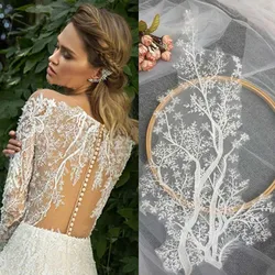 1Pc Flower Lace Applique Bridal Hair Flower Wedding Headpiece Cape Veil Patch Motif 48*18CM