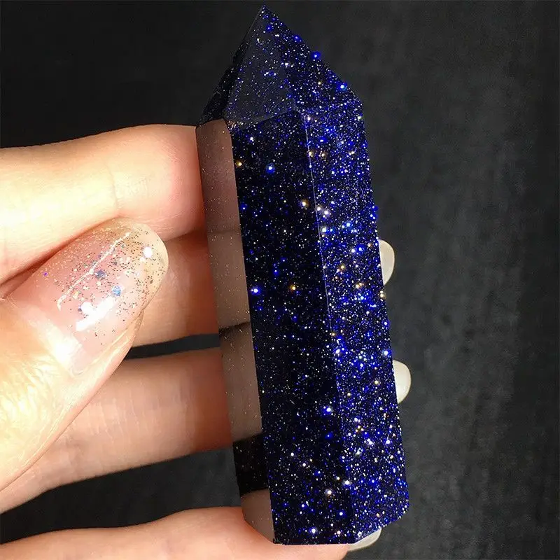 Blue Sandstone Hexagonal Prism Ornaments Ore Specimen Starry Sky Stone Blue Crystal Pillar Ornaments home decoration Stone Gift