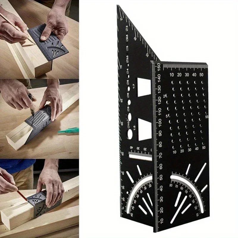 

【Обновленная】3D многоугольная измерительная линейка | 45/90 ° Т-линейка для деревообработки | ABS Прочный столярный квадратный инструмент