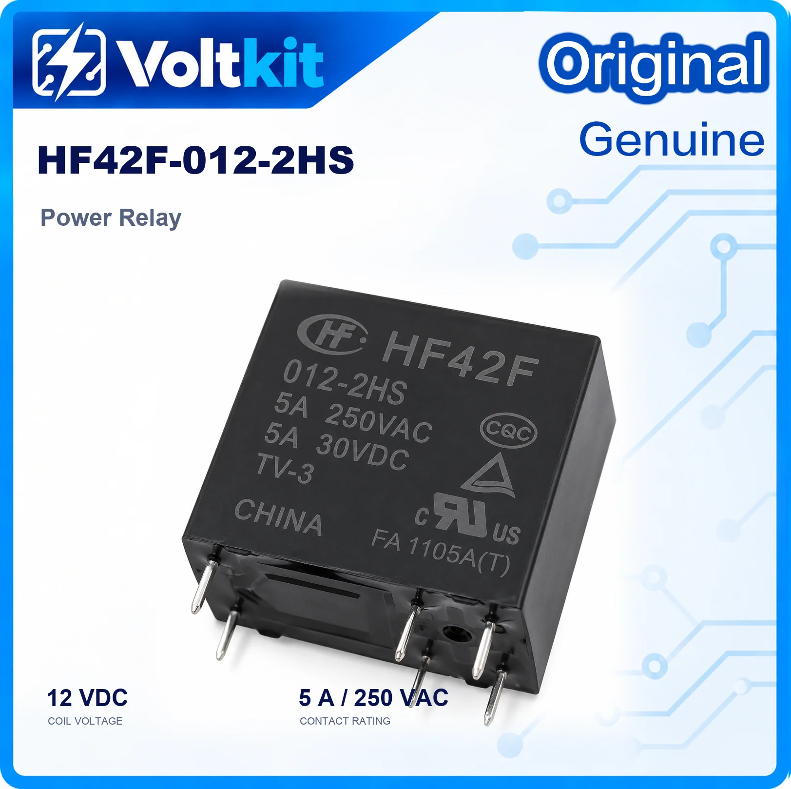 5PCS HF42F-005-2HST HF42F-012-2HST HF42F-024-2HST DPST-NO 2 Form A 5A 250VAC Power Relay 5V 12V 24V