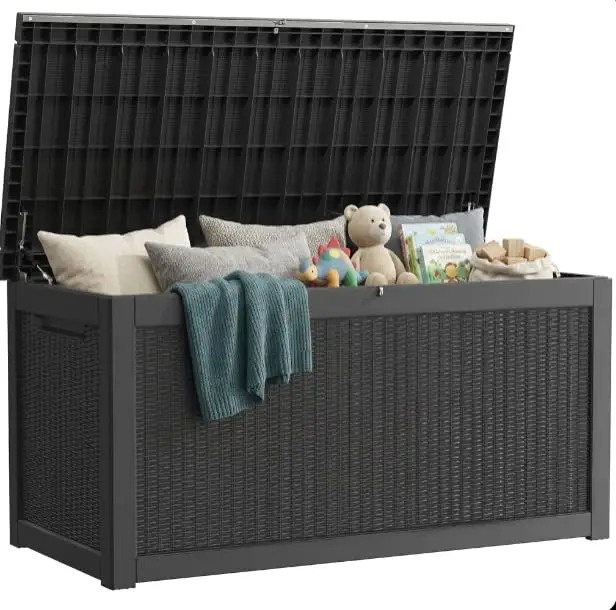 Outdoor Storage Box, 350 Gallon Lockable Resin Deck Box Large Waterproof, Patio Storage Bin for Furniture Cushion, Garden Tools