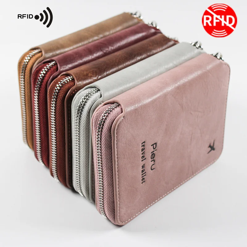 

Travel in Style with RFID Blocking Passport and Card Holder - Secure Zipper and Multi-functional Design