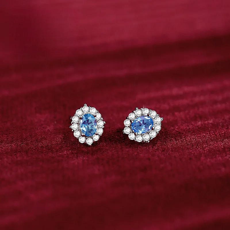 Ohrstecker aus 925er-Sterlingsilber mit blauem Zirkon und Blumenmuster für Damen, Piercing-Ohrringe, luxuriöser, eleganter Schmuck, verhindert Allergien