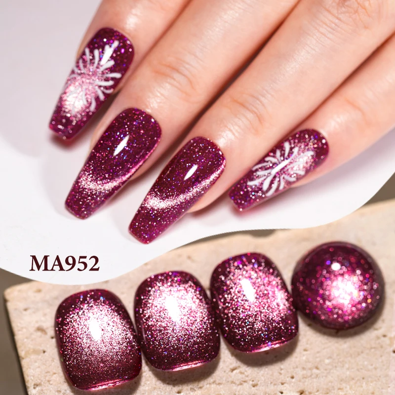 6가지 색상 반사 고양이 자석 젤 네일 폴리시 반짝이는 글리터 반영구 젤 네일 아트