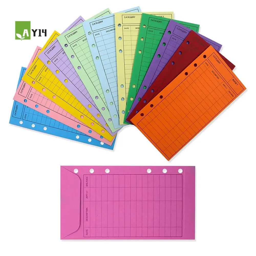 AY14 -12 Color Budget Envelopes With Punch Hole Thicker Cash Envelope System Savings Money Organizer Envelopes