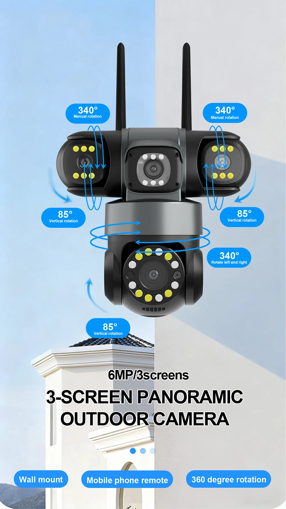 6MP UHD  Yoosee APP Triple Lens Wireless PTZ IP Dome Camera Full Color AI Humanoid Detection Home Security CCTV Baby Monitor