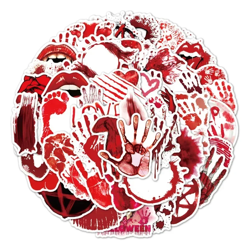 10/25/50Pcs Red Theme Scarlet Horror Stickers Halloween Waterproof Graffiti Sticker