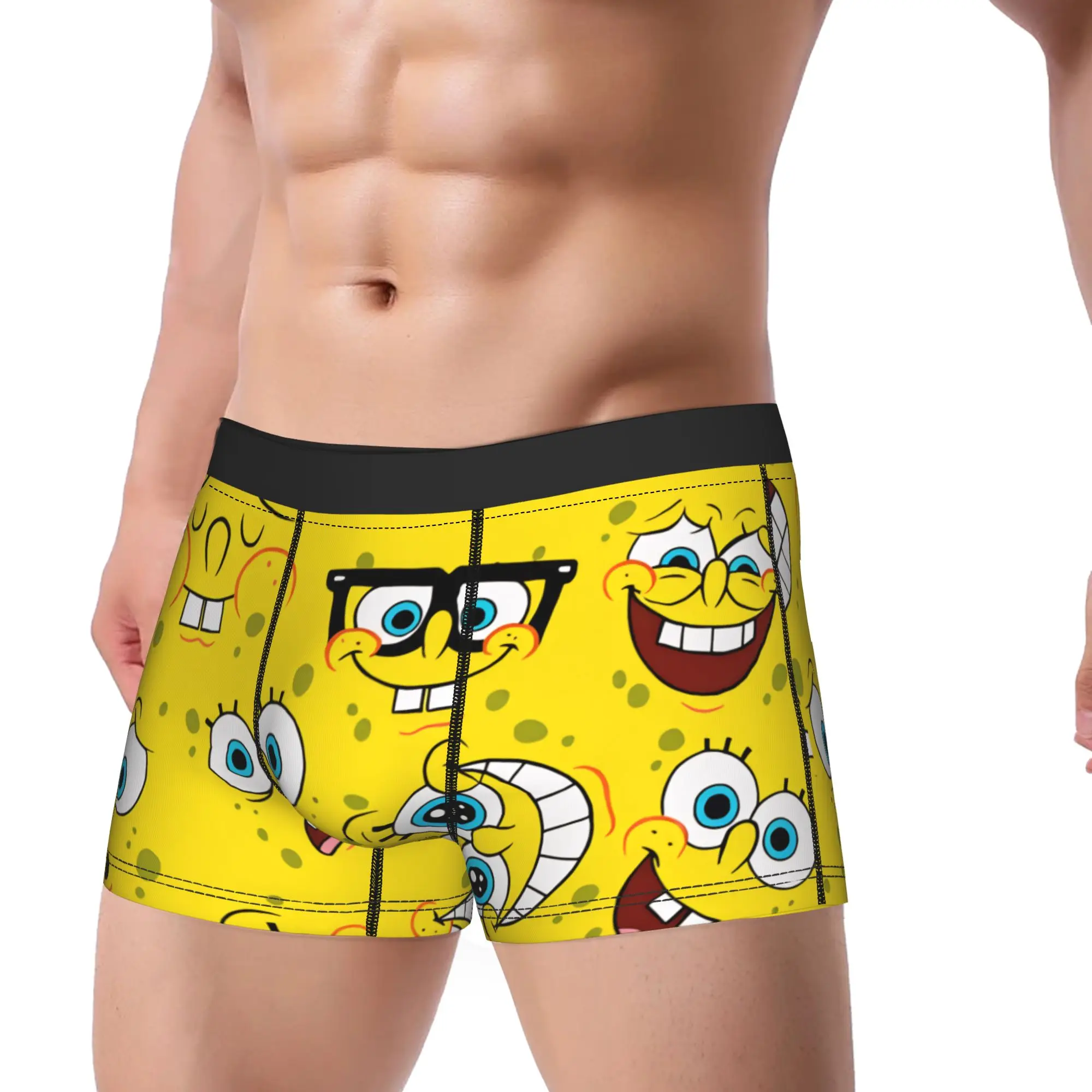 Spongebobed Cartoon  Underwear  Males Panties Custom DIY Novelty Boxershorts Quality Boxer Brief Big Size 2XL