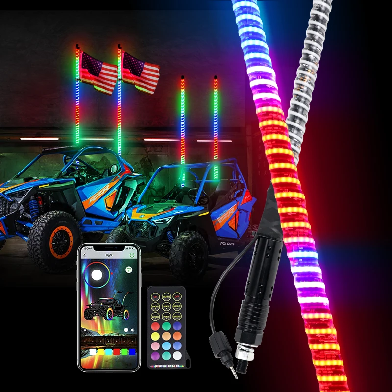 NewLED Whip Light 2/3/4/5FT COB RGB Light Antenna Whip DIY Chasing Patterns for Offroad ATV UTV RZR Polaris Dune Buggy 4X4 Truck