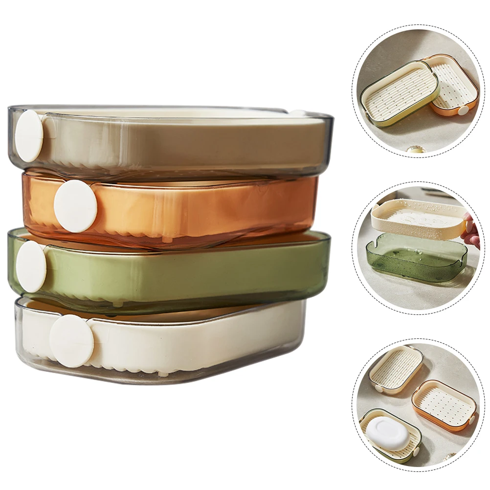 

4pcs Double Layer Holder Imitation Marble Dish Draining Tray For Bar Soap Storage Bathroom Soap Container Shower Table Organizer