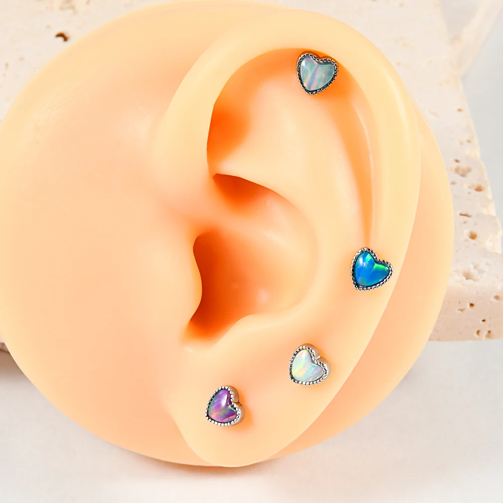 1PC Stainless Steel Opal Heart Labret Lip Stud Push In Helix Ear Cartilage Tragus Helix Earring Daith Piercing Jewelry 20&16G image 4