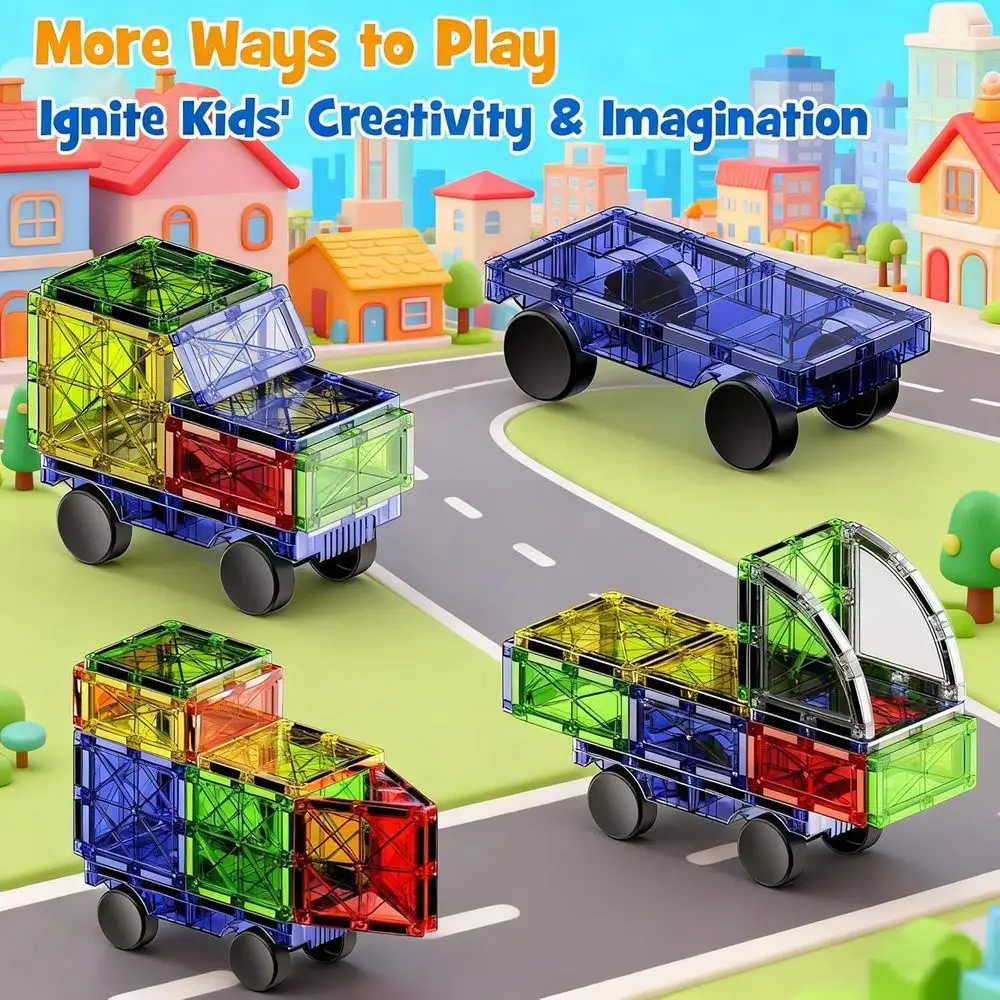 40-teiliges magnetisches Fliesenset mit Auto für Montessori-Kleinkindspiel, ab 3 Jahren