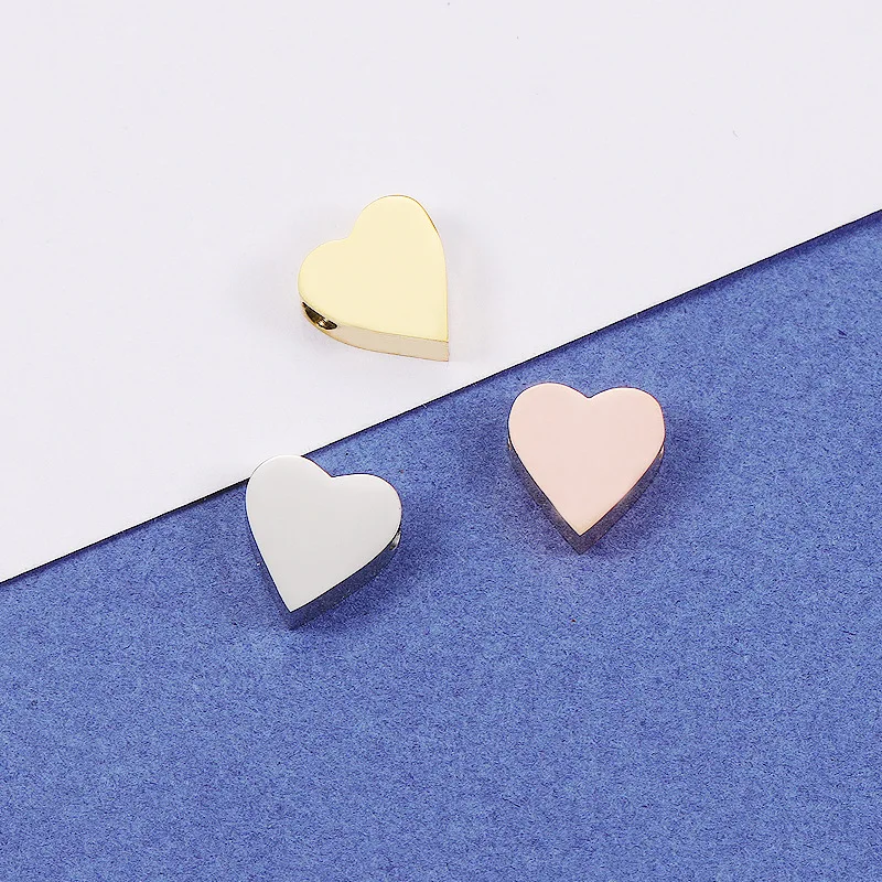 50pcs 8*8.2mm Gold/steel Color Stainless steel mirror polish Heart Shape 3D Beads Charm for DIY Handmade Jewelry Making